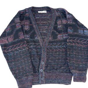 J J Cochran Vintage 1990s Mens Sweater Size Large Black Cardigan Knit Casual